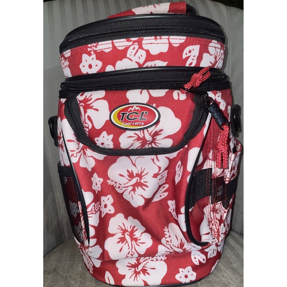TCL Cool Carry Cooler Bag Red With White Flowers Hawaiian Lunch bag